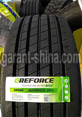 Greforce GR666 (руль/прицеп) 385/55 R22.5 160K 20PR - Фото протектора с этикеткой детально